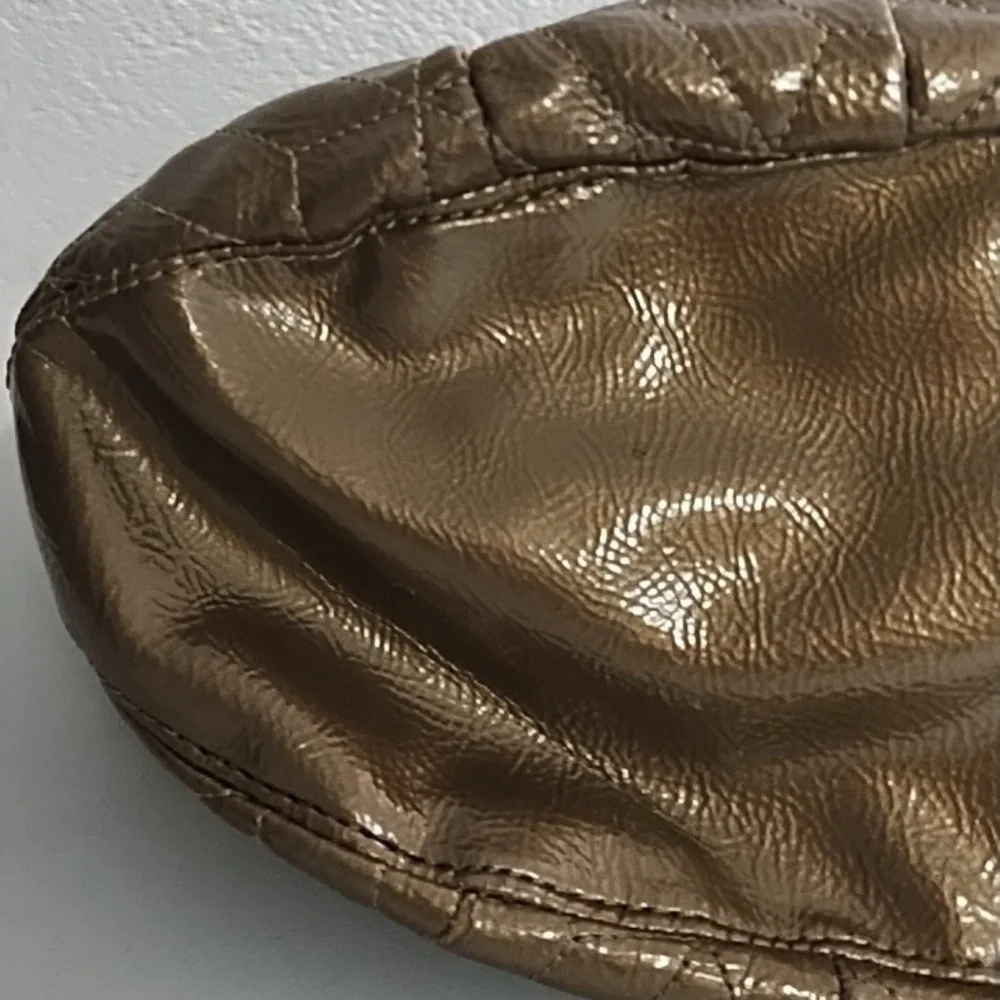 Gold Quilted Shoulder Bag with Chain Handles